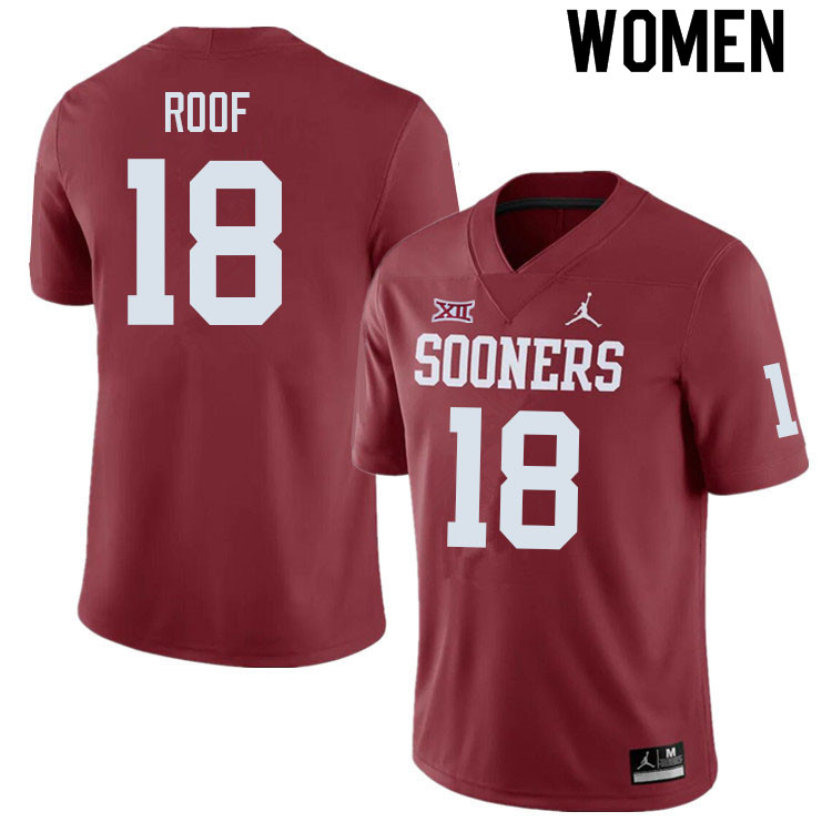 Women #18 T.D. Roof Oklahoma Sooners College Football Jerseys Sale-Crimson
